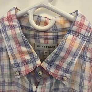 Peter Millar Mens XL NEW! Multicolor Plaid 100% Linen Dress Shirt